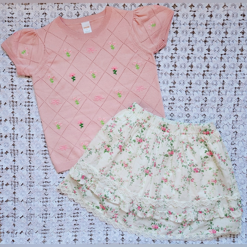 Gymboree "Blushing Blooms" floral skort outfit